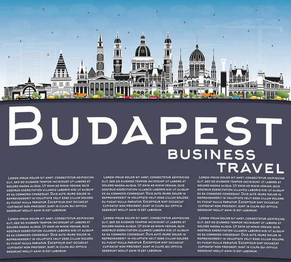 Budapest Hungary City Skyline with Gray Buildings, Blue Sky and — стоковий вектор