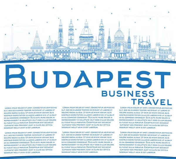 Outline Budapest Ungheria City Skyline con Blue Buildings e Re — Vettoriale Stock