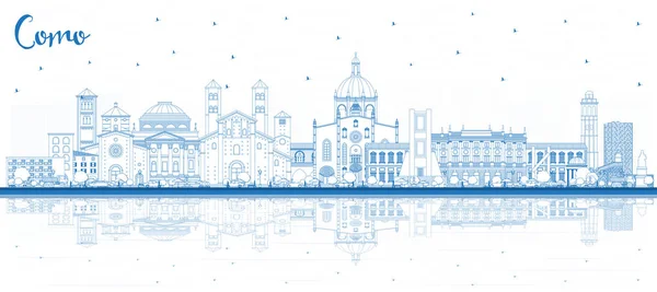Plan de la ville de Côme Italie Skyline avec bâtiments bleus et Reflecti — Image vectorielle