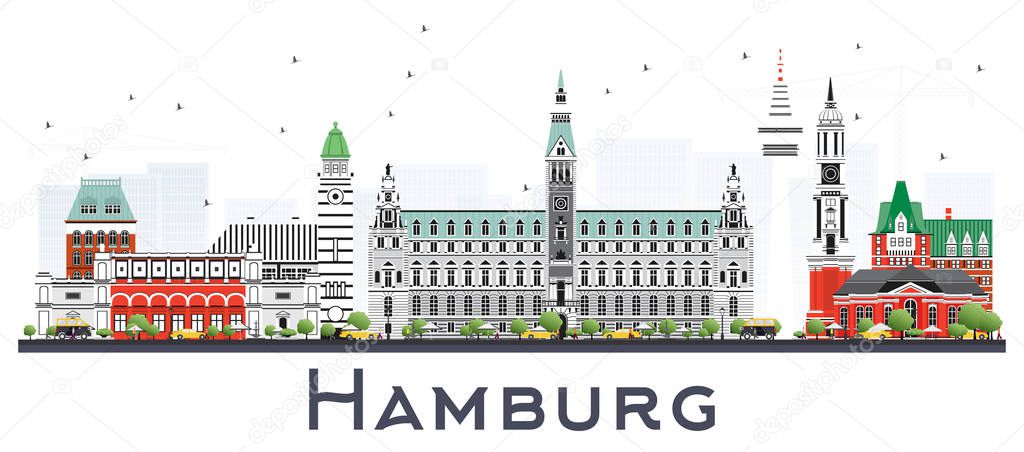 Hamburg Germany City Skyline with Gray Buildings Isolated on Whi