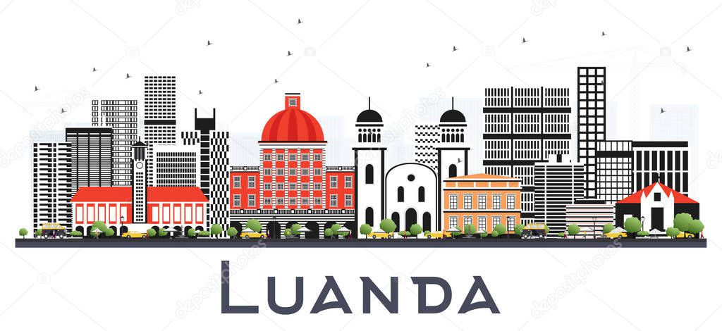 Luanda Angola City Skyline with Gray Buildings Isolated on White