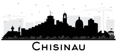 Chisinau Moldova City Skyline Silhouette ve Siyah Binalar White 'da izole edildi. Vektör İllüstrasyonu. Tarihi Mimariyle İş Seyahati ve Turizm Konsepti. Tarihi Simgeli Chisinau Şehir Manzarası.