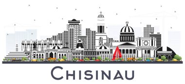 Chisinau Moldova City Skyline ve Gri Binalar White 'da izole edildi. Vektör İllüstrasyonu. Tarihi Mimariyle İş Seyahati ve Turizm Konsepti. Tarihi Simgeli Chisinau Şehir Manzarası.