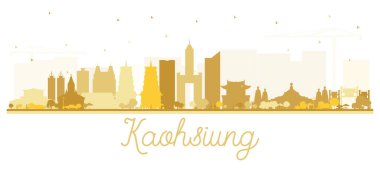 Kaohsiung Taiwan City Skyline Silhouette with Golden Buildings Isolated on White. Vector Illustration. Travel and Tourism Concept with Historic Architecture. Kaohsiung China Cityscape with Landmarks. clipart