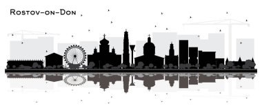 Rostov-on-Don-Rusya City Skyline Silhouette ile Siyah Binalar ve Beyaz 'a Yansımalar İzole Edildi. Vektör İllüstrasyonu. Modern Mimariyle Seyahat ve Turizm Konsepti. Tarihi Simgelerle Rostov-on-Don Şehir Manzarası.