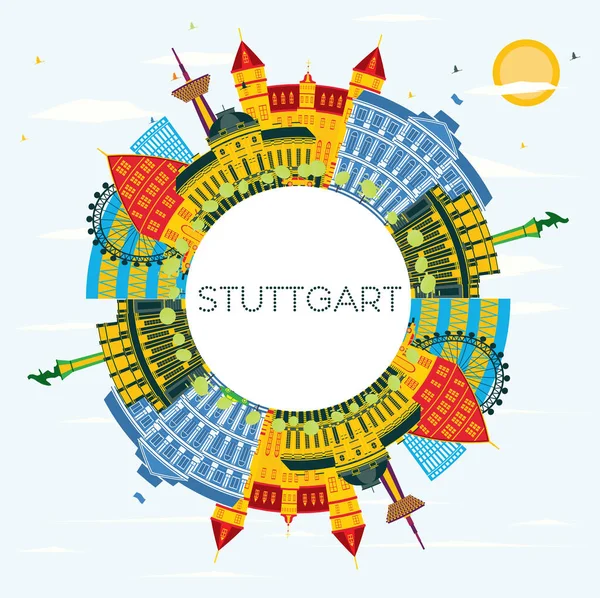 Stadtsilhouette Von Stuttgart Mit Farbigen Gebäuden Blauem Himmel Und Kopierraum — Stockvektor