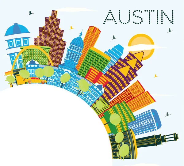 Austin Texas City Skyline Con Edificios Color Cielo Azul Espacio — Vector de stock