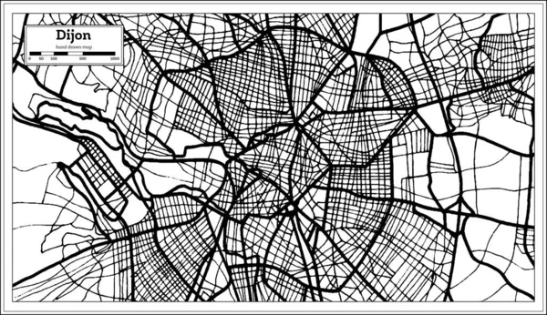 Dijon França Mapa Preto Branco Cor Ilustração Vetorial Mapa Esboço — Vetor de Stock