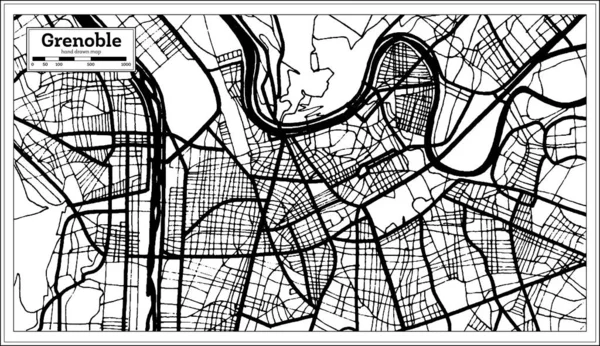 Grenoble Francja Mapa Kolorze Czarno Białym Ilustracja Wektora Zarys Mapy — Wektor stockowy