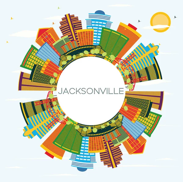 Jacksonville Florida City Skyline Con Edificios Color Cielo Azul Espacio — Vector de stock