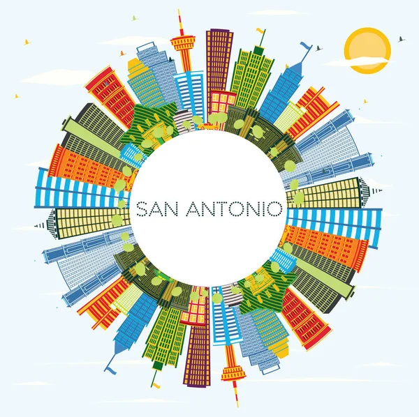 San Antonio Texas City Skyline Com Edifícios Coloridos Céu Azul —  Vetores de Stock