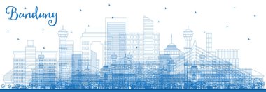 Mavi binaları ile anahat Bandung Endonezya şehir manzarası. Vektör çizim. İş seyahat ve Turizm kavramı tarihi mimarisi ile. Bandung Cityscape yerler ile.