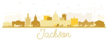 Jackson Mississippi City Skyline Silhouette ve White 'da izole edilmiş Altın Binalar. Vektör İllüstrasyonu. Tarihi Mimariyle Turizm Konsepti. Jackson Usa Kenti Simgeli.