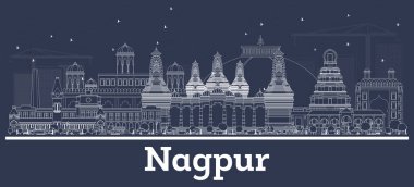 Ana hatlarıyla Nagpur India City Skyline ve White Buildings. Vektör İllüstrasyonu. Modern Mimariyle İş Seyahatleri ve Turizm Konsepti. Tarihi Simgeli Nagpur Şehir Manzarası.