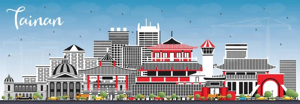 Tainan Taiwan City Skyline Con Edificios Grises Cielo Azul Ilustración — Vector de stock