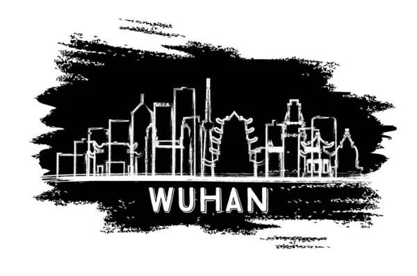 Sylwetka Wuhan China City Skyline Ręcznie Narysowany Szkic Ilustracja Wektora — Wektor stockowy