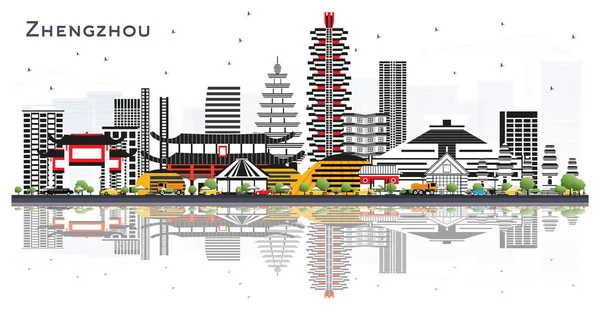 Zhengzhou China City Skyline Avec Des Bâtiments Gris Des Reflets — Image vectorielle
