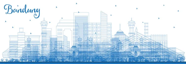青い建物概要バンドン インドネシア都市スカイライン ベクトルの図 ビジネス旅行や歴史的建造物を観光概念です バンドンのランドマークと都市の景観 — ストックベクタ