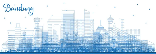 Outline Bandung Indonesia City Skyline Con Blue Buildings Illustrazione Vettoriale — Vettoriale Stock