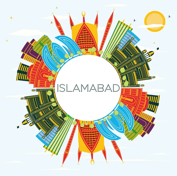 Islamabad Pakistan City Skyline Con Edificios Color Cielo Azul Espacio — Vector de stock