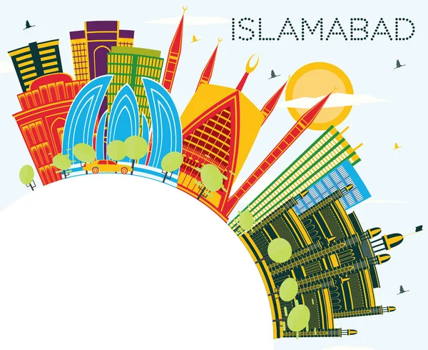 Islamabad Pakistan City Skyline Med Color Buildings Blue Sky Copy – stockvektor