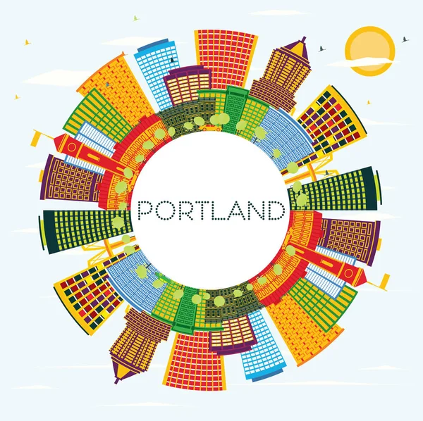 Portland Oregon City Skyline Цветными Зданиями Голубым Небом Пространством Копирования — стоковый вектор