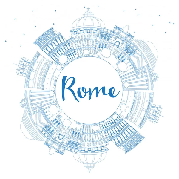 Περίγραμμα Ρώμη Ιταλία Skyline Πόλη Μπλε Κτίρια Και Copy Space — Διανυσματικό Αρχείο