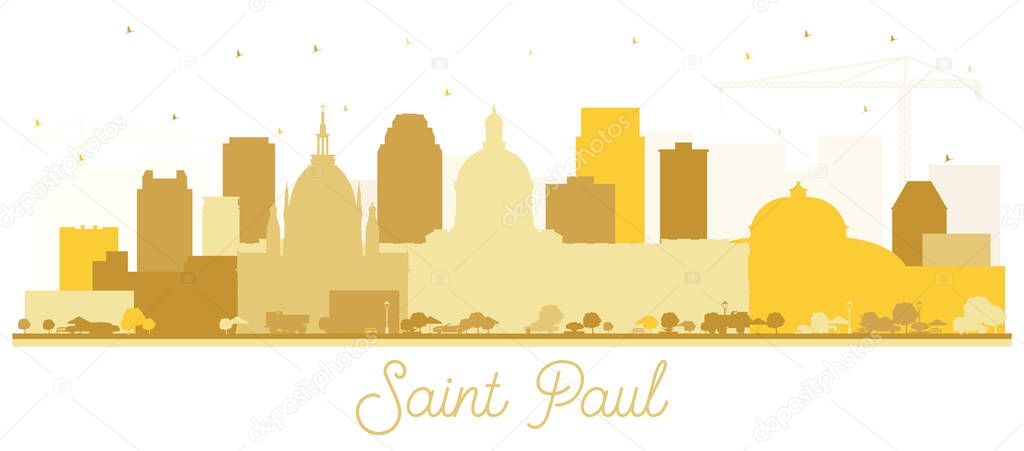 Saint Paul Minnesota City Skyline Silhouette with Golden Buildings Isolated on White. Vector Illustration. Tourism Concept with Historic Architecture. Saint Paul USA Cityscape with Landmarks.