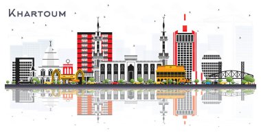 Hartum Sudan City Skyline ile Gri Binalar ve Yansımalar Beyaz 'a izole edildi. Vektör İllüstrasyonu. Tarihi Mimariyle İş Seyahati ve Turizm Konsepti. Tarihi Simgeli Hartum Şehir Manzarası.