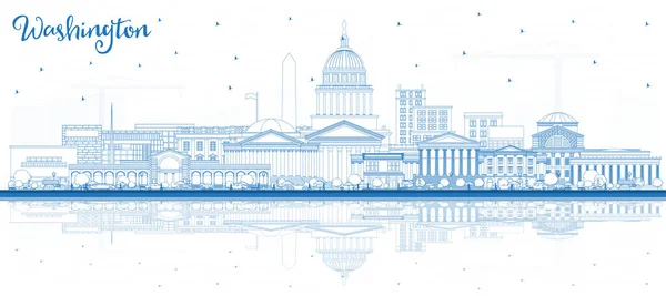 Obrys Washington Usa City Skyline Blue Buildings Reflections Vektorová Ilustrace — Stockový vektor