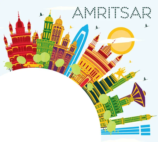 Amritsar India City Skyline Color Buildings Blue Sky Copy Space — 스톡 벡터