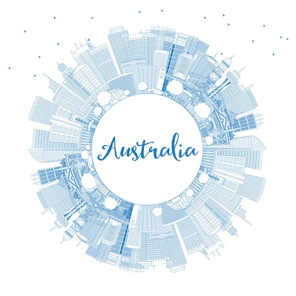 概述澳大利亚城市天际线与蓝色建筑和复制空间 矢量插图 具有历史建筑的旅游理念 澳大利亚城市景观与地标 墨尔本 堪培拉 — 图库矢量图片
