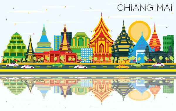 Chiang Mai Tailandia Ciudad Skyline Con Edificios Color Cielo Azul — Vector de stock