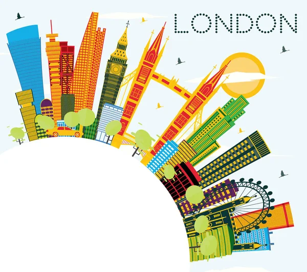 London England City Skyline Color Buildings Blue Sky Copy Space — Stok Vektör