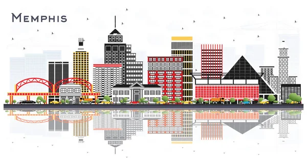 Memphis Tennessee City Skyline Color Buildings Reflections Isolated White Ilustración — Vector de stock