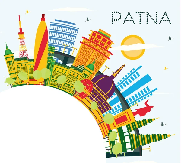 Patna India City Skyline Met Color Buildings Blue Sky Copy — Stockvector
