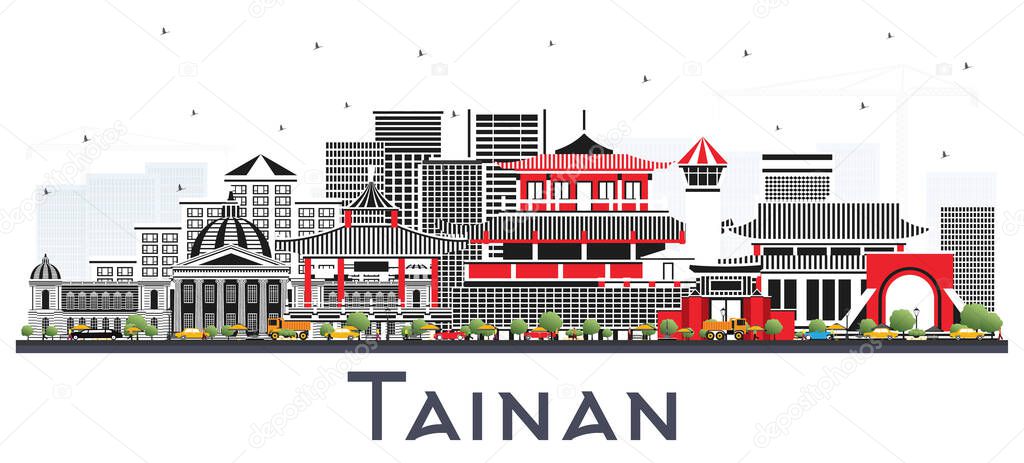 Tainan Taiwan City Skyline with Gray Buildings Isolated on White. Vector Illustration. Business Travel and Tourism Concept with Historic Architecture. Tainan Cityscape with Landmarks.