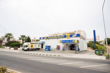Protaras. Cyprus - October 9, 2018: Exterior of Supermarket 