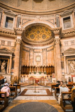 Rome. Italy - March 21, 2017: Altar Inside the Pantheon in Rome. Interior of Pantheon with Tourists.