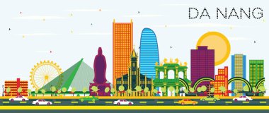 Da Nang Vietnam şehir manzarası renkli binalar ve mavi gökyüzü. Vektör çizim. İş seyahat ve Turizm kavramı Modern mimariye sahip. Da Nang Cityscape yerler ile.