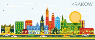 Krakow Poland City Skyline with Color Buildings and Blue Sky. Vector Illustration. Business Travel and Tourism Concept with Historic Architecture. Krakow Cityscape with Landmarks. clipart