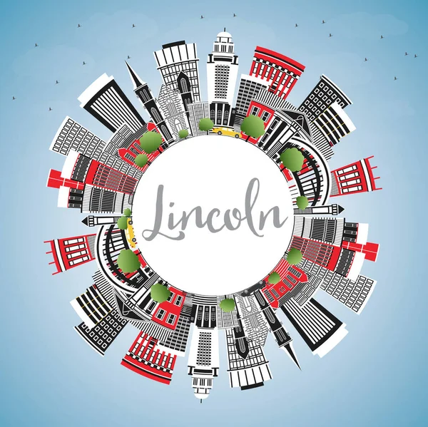 Lincoln Nebraska City Skyline Color Buildings Blue Sky Copy Space — Vector de stock
