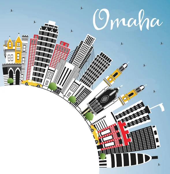 Omaha Nebraska City Skyline Con Edificios Color Cielo Azul Espacio — Vector de stock