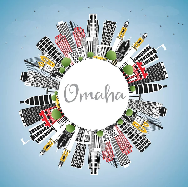 Omaha Nebraska City Skyline Avec Bâtiments Couleur Ciel Bleu Espace — Image vectorielle