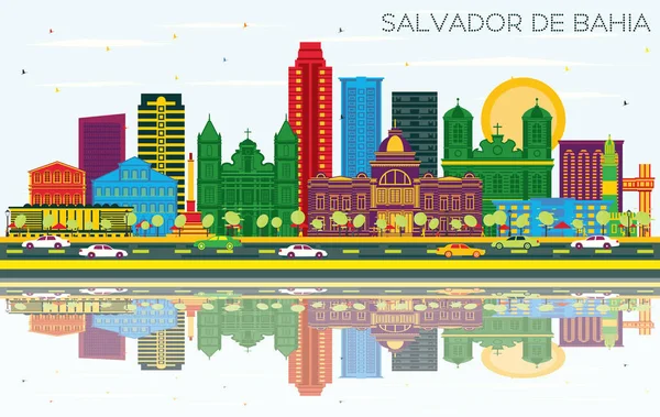 Salvador Bahia Βραζιλία Skyline Κτίρια Χρώμα Μπλε Ουρανό Και Αντανακλάσεις — Διανυσματικό Αρχείο