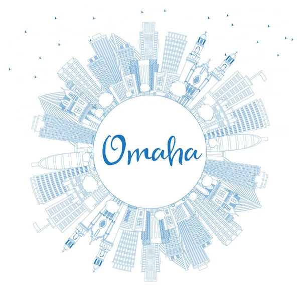 Контур Omaha Nebraska City Skyline Голубыми Зданиями Копировальным Пространством Векторная — стоковый вектор