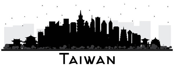 Taiwan City Skyline Silhouette with Black Buildings Isolated on White. Vector Illustration. Tourism Concept with Historic Architecture. Taiwan Cityscape with Landmarks. Taipei. Kaohsiung. Taichung. Tainan.