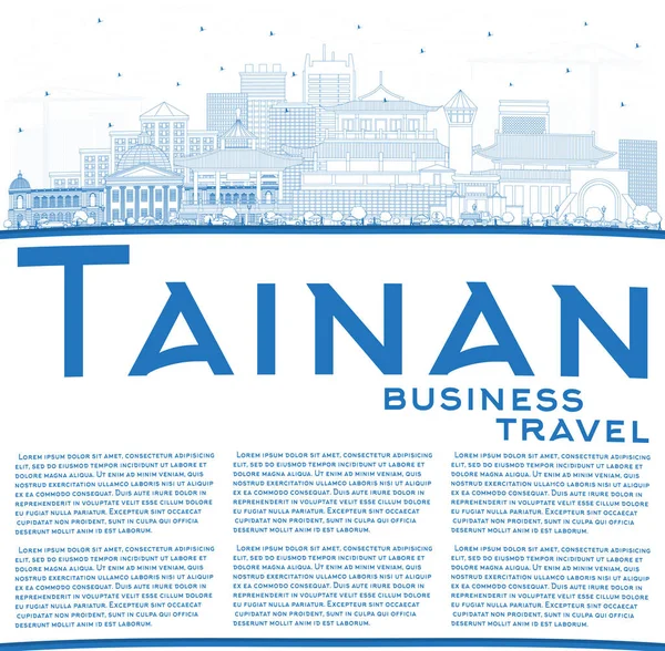 Delinee Horizonte Ciudad Taiwán Tainan Con Edificios Azules Espacio Copia — Vector de stock