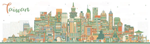 Taiwan City Skyline Kolorowymi Budynkami Ilustracja Wektora Koncepcja Turystyki Architekturą — Wektor stockowy