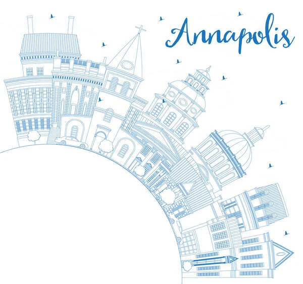 Esquema Annapolis Maryland City Skyline Con Edificios Azules Espacio Copia — Vector de stock